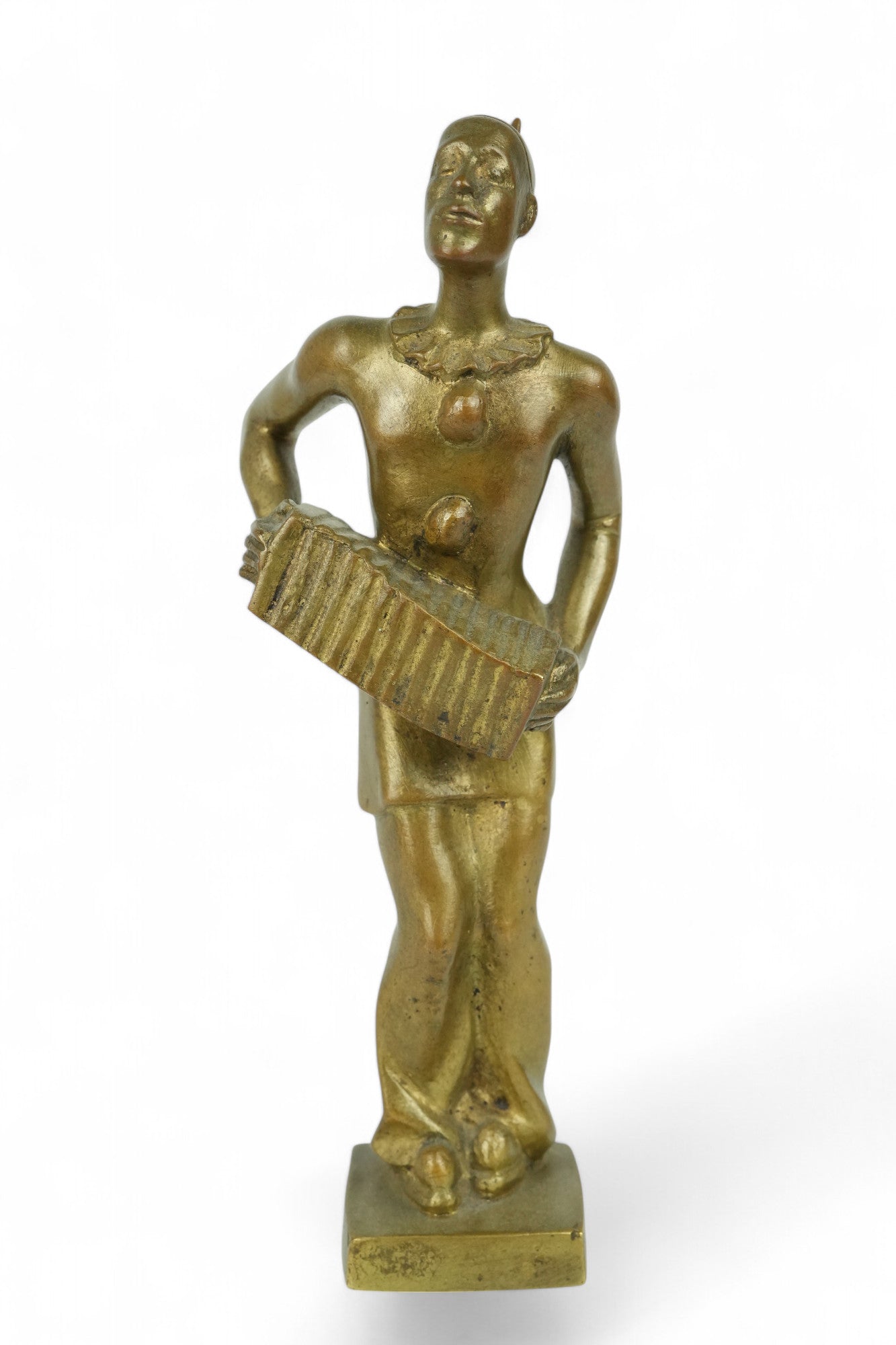 Alte Bronze Figur - Harlekin mit Ziehharmonika -