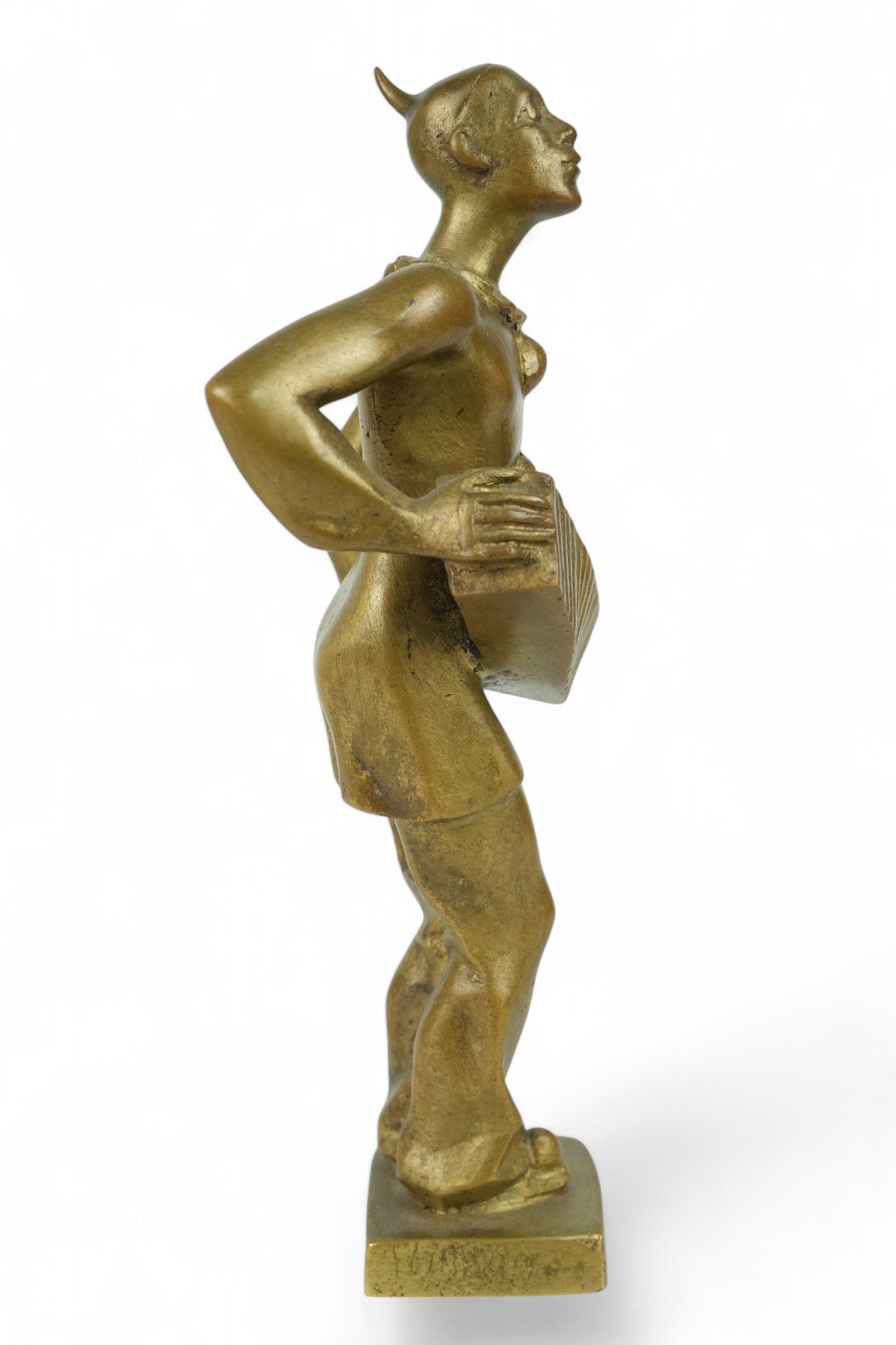 Alte Bronze Figur - Harlekin mit Ziehharmonika -